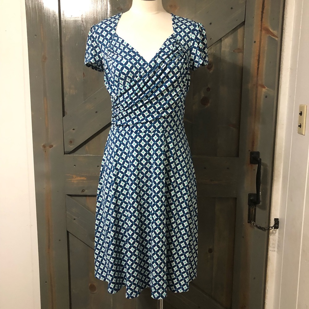Leota Blue Geometric Print Dress Size Small